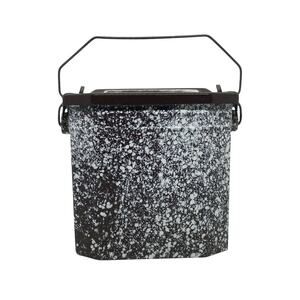 Vintage French Enameled Graniteware Lunch Pail Box Brown White Handle Insert
